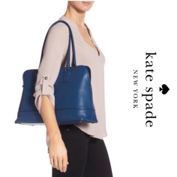 Kate Spade Leather Young Lane Marybeth Large Tote Blue Black Patent Trim